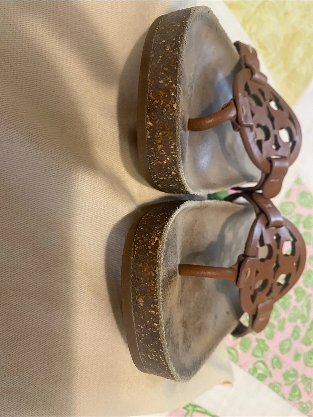 Tory Burch Brown Logo Thong Sandals